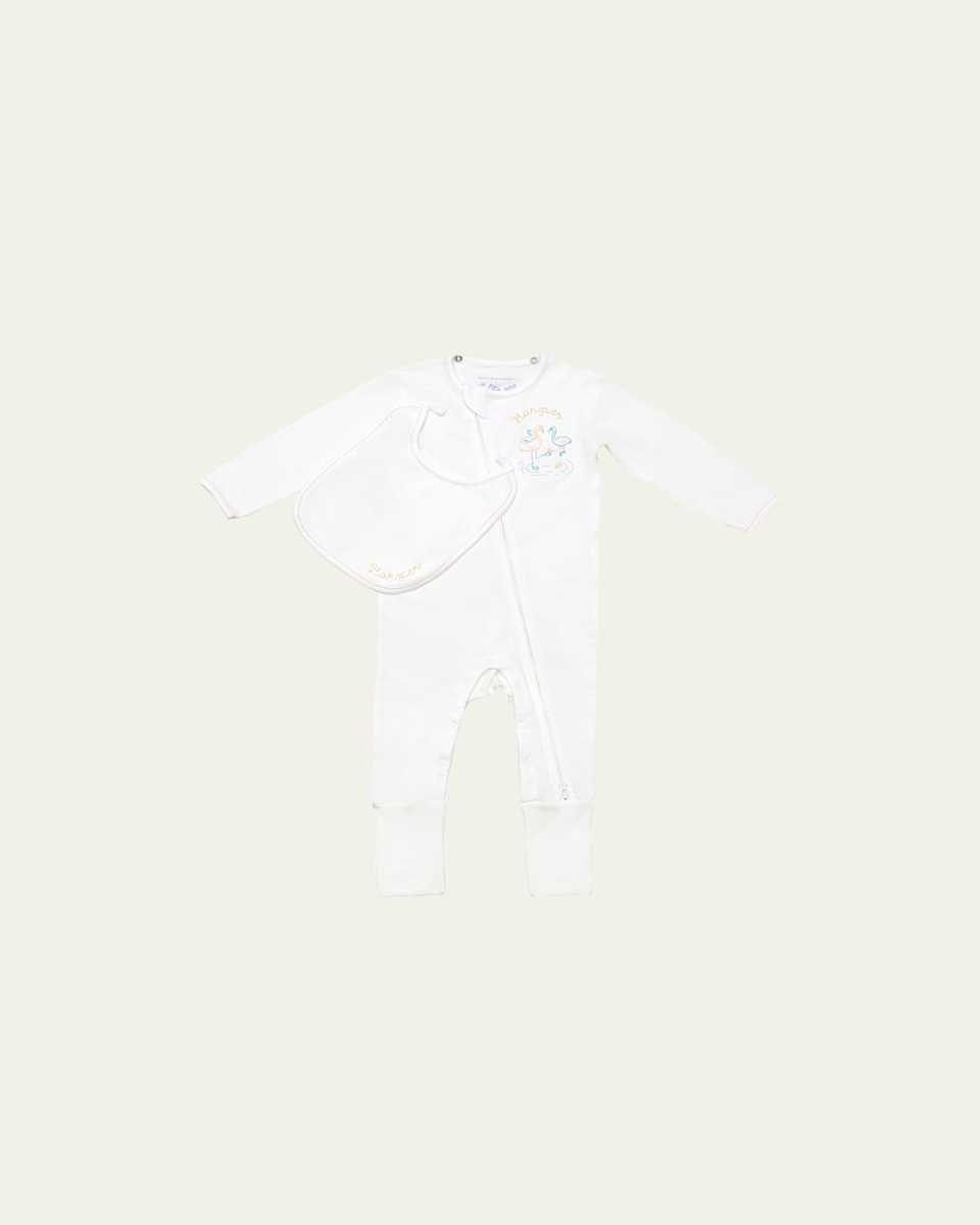 Baby's Personalized Footed Bodysuit w/ Attachable Bib, Size Newbor